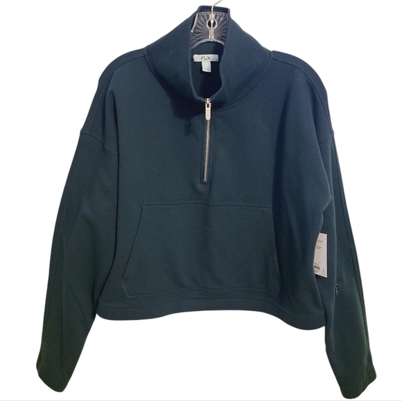 FLX | Women's Green Midnight Flo Cropped Quarter Zip-up Sweatshirt (Size Large) - Picture 1 of 15